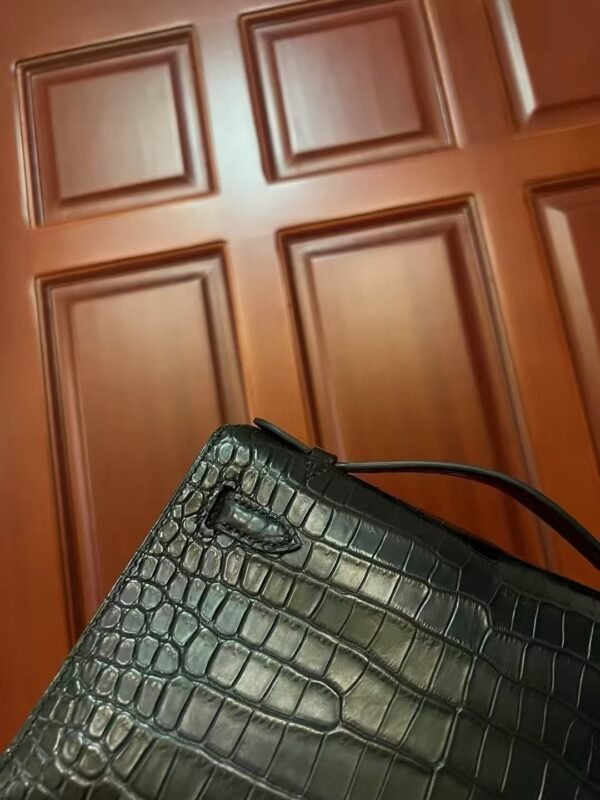 NoNo Xiatian Hermes Kelly Pochette Porosus Matte Crocodile Black Silver Hardware