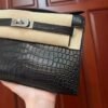 NoNo Xiatian Hermes Kelly Pochette Porosus Matte Crocodile Black Silver Hardware