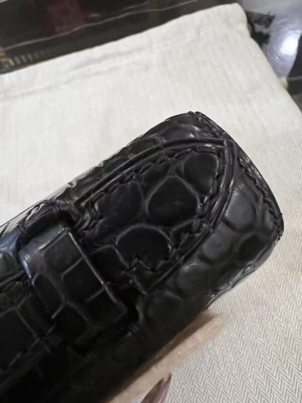 NoNo Xiatian Hermes Kelly Pochette Porosus Matte Crocodile Black Silver Hardware