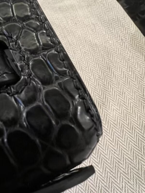 NoNo Xiatian Hermes Kelly Pochette Porosus Matte Crocodile Black Silver Hardware