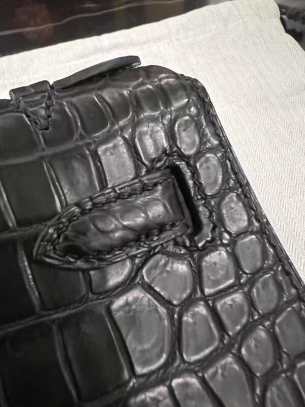 NoNo Xiatian Hermes Kelly Pochette Porosus Matte Crocodile Black Silver Hardware