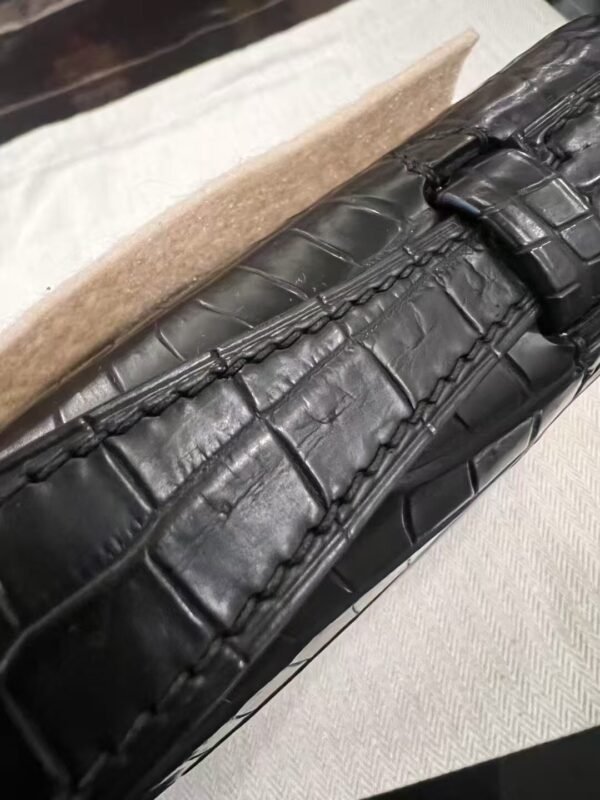 NoNo Xiatian Hermes Kelly Pochette Porosus Matte Crocodile Black Silver Hardware