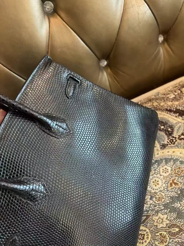NoNo Xiatian Hermes Birkin 25CM HCP Lizard Leather Black Silver Hardware