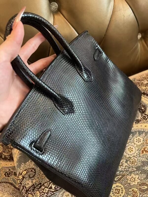 NoNo Xiatian Hermes Birkin 25CM HCP Lizard Leather Black Silver Hardware