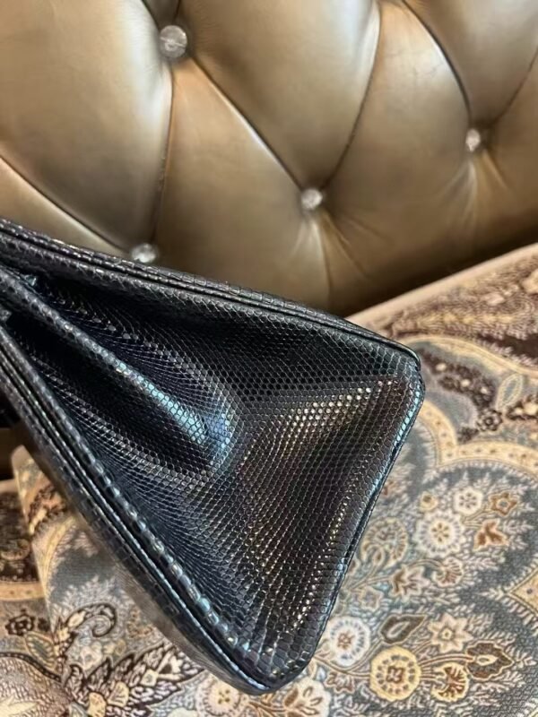 NoNo Xiatian Hermes Birkin 25CM HCP Lizard Leather Black Silver Hardware