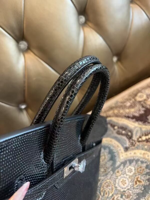 NoNo Xiatian Hermes Birkin 25CM HCP Lizard Leather Black Silver Hardware