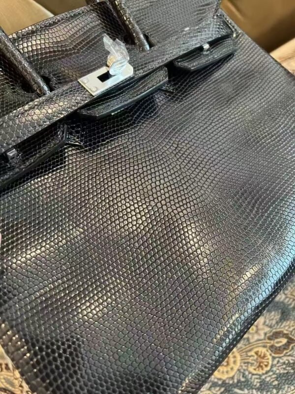 NoNo Xiatian Hermes Birkin 25CM HCP Lizard Leather Black Silver Hardware