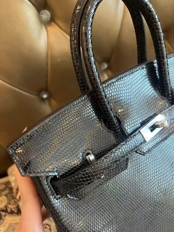 NoNo Xiatian Hermes Birkin 25CM HCP Lizard Leather Black Silver Hardware