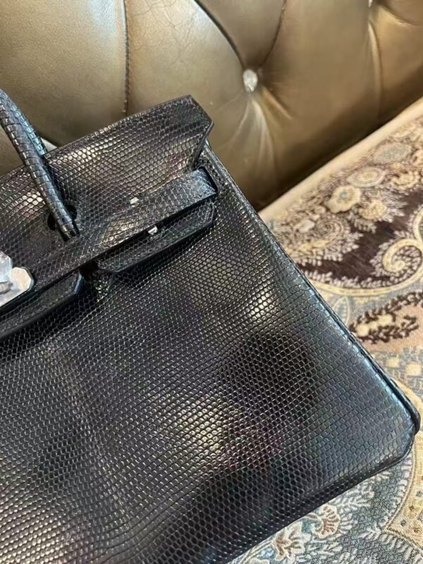 NoNo Xiatian Hermes Birkin 25CM HCP Lizard Leather Black Silver Hardware