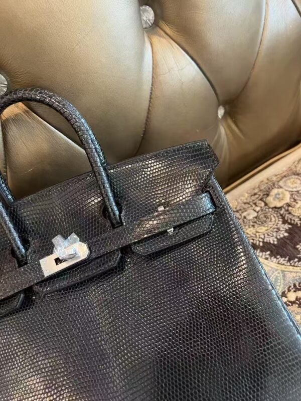 NoNo Xiatian Hermes Birkin 25CM HCP Lizard Leather Black Silver Hardware