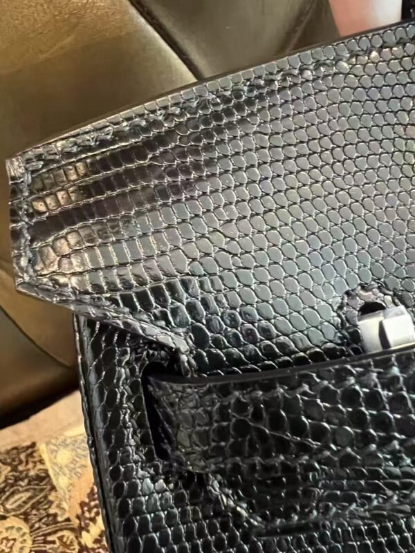 NoNo Xiatian Hermes Birkin 25CM HCP Lizard Leather Black Silver Hardware