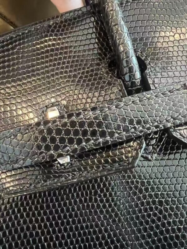 NoNo Xiatian Hermes Birkin 25CM HCP Lizard Leather Black Silver Hardware