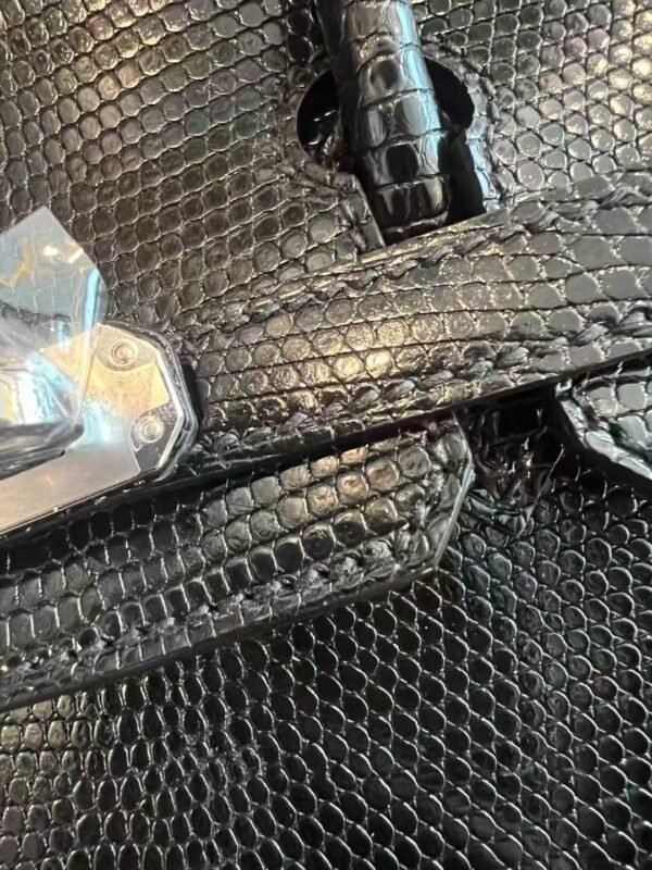 NoNo Xiatian Hermes Birkin 25CM HCP Lizard Leather Black Silver Hardware