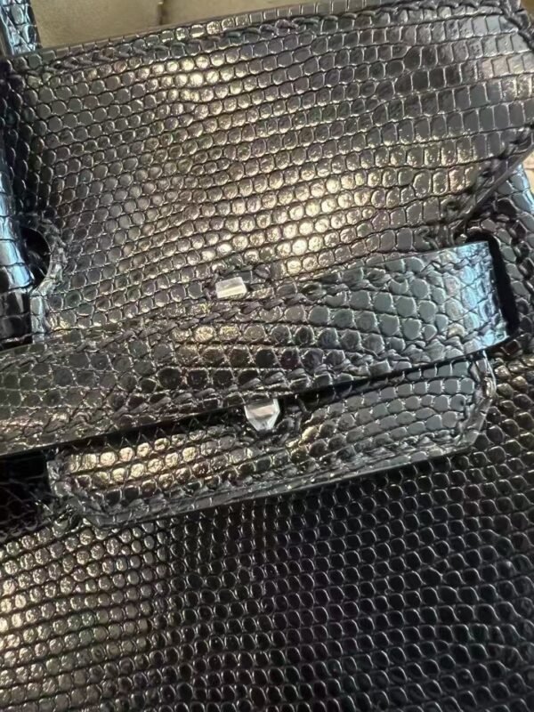 NoNo Xiatian Hermes Birkin 25CM HCP Lizard Leather Black Silver Hardware