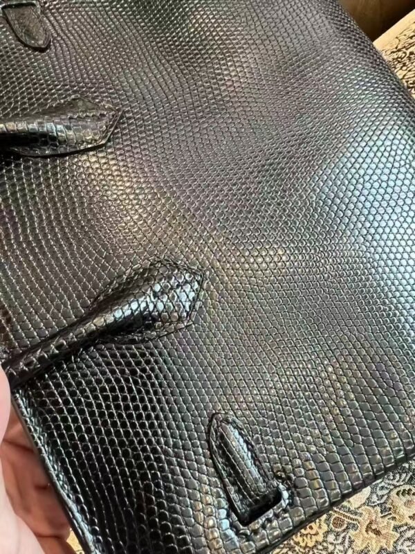 NoNo Xiatian Hermes Birkin 25CM HCP Lizard Leather Black Silver Hardware