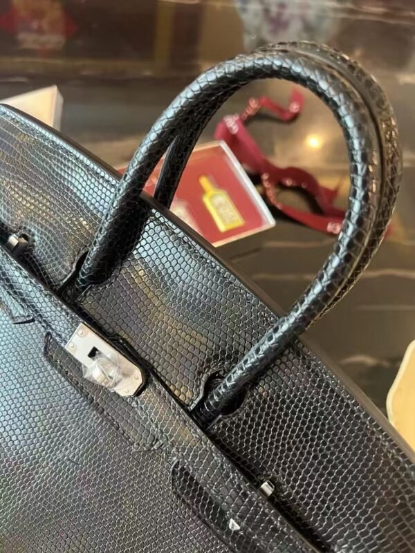 NoNo Xiatian Hermes Birkin 25CM HCP Lizard Leather Black Silver Hardware