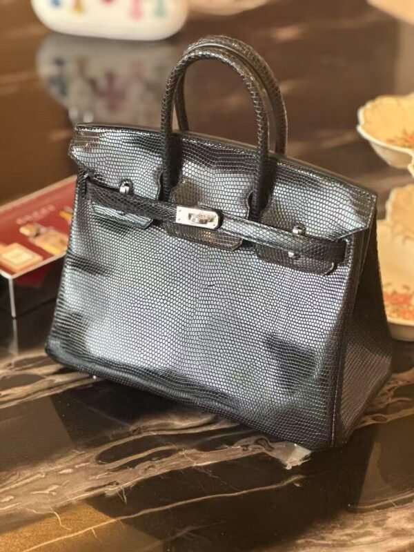 NoNo Xiatian Hermes Birkin 25CM HCP Lizard Leather Black Silver Hardware