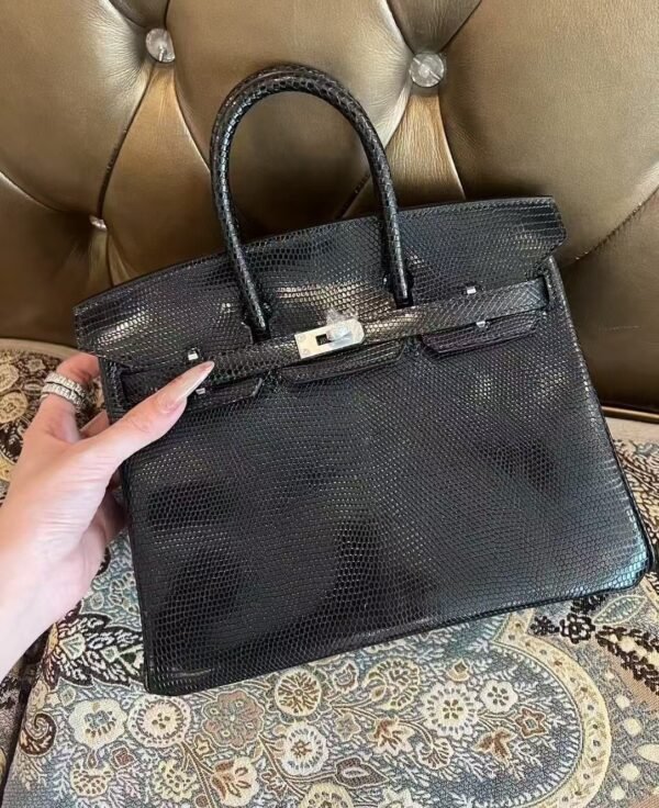 NoNo Xiatian Hermes Birkin 25CM HCP Lizard Leather Black Silver Hardware