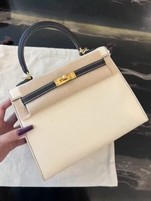 NoNo Xiatian Hermes Kelly 25CM Special Order Epsom Leather CK89 Noir / CK10 Craie Gold Hardware